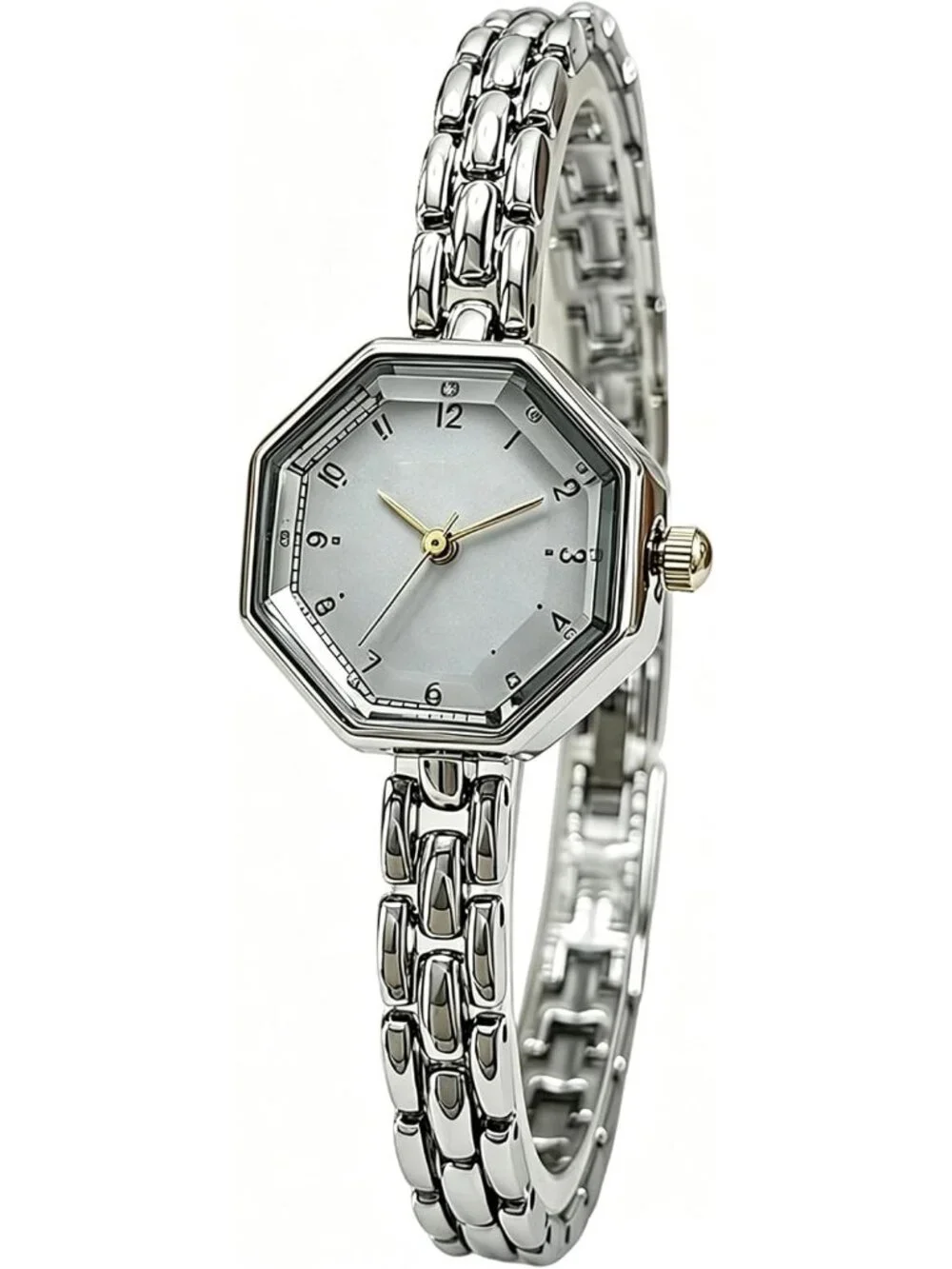 Women's Silver Octagonal Stainless Steel Dress Quartz Vintage Wrist Watches